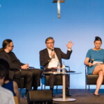 Forum "Die Ethik des digitalen Diskurses. v.l.n.r. Gerfried Stocker (Geschäftsführer der Ars Electronica), ORF-Generaldirektor Alexander Wrabetz, Moderatorin Sandra Thier (diego5)